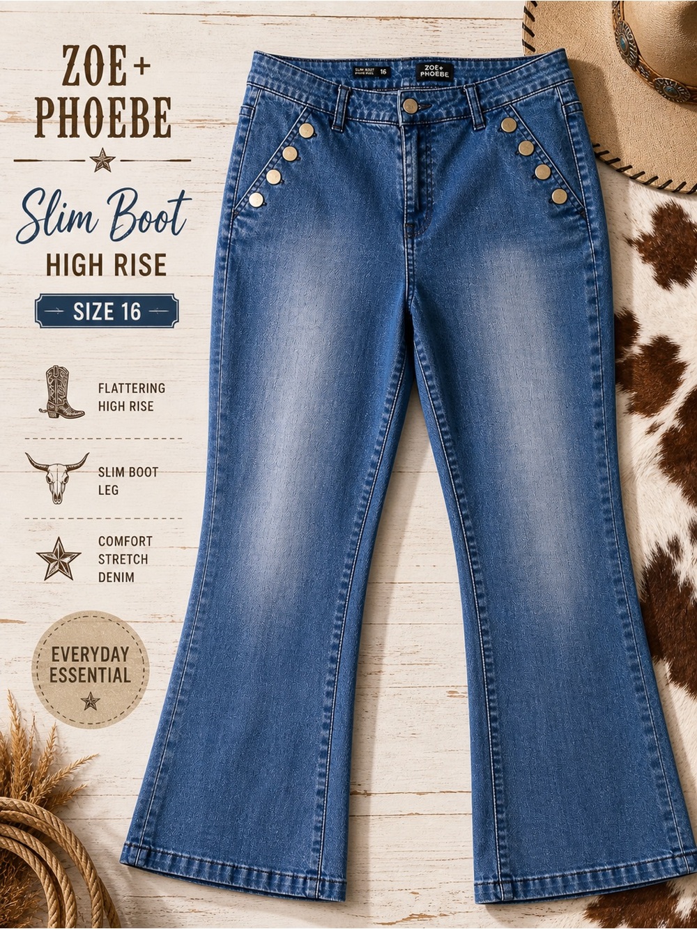 Zoe + Phoebe Slim Boot High Rise Jeans Size 16 Stretch Denim